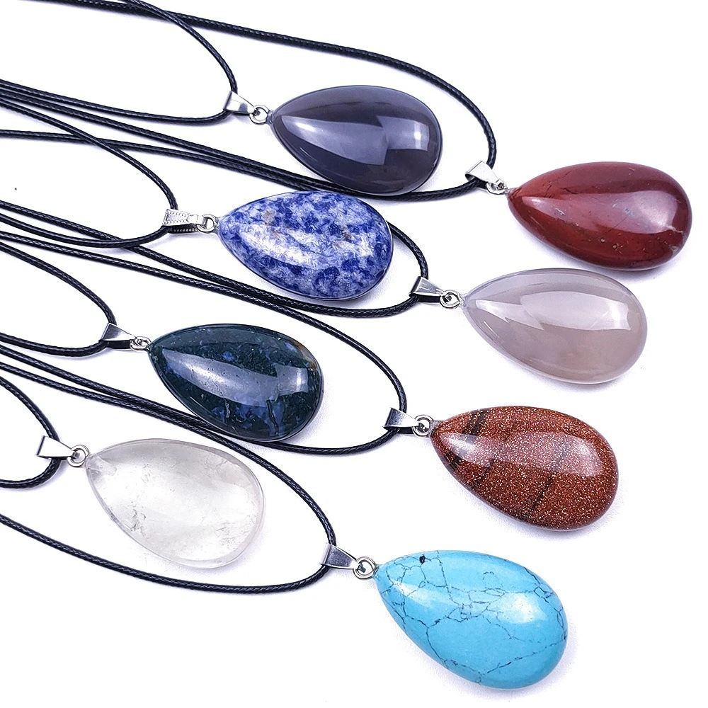 1 قطعة 24x38 مللي متر الحجر الطبيعي قطرة الماء قلادة قلادة الكوارتز كريستال Agates Howlite الملكيت حجر DIY بها بنفسك مجوهرات اكسسوارات