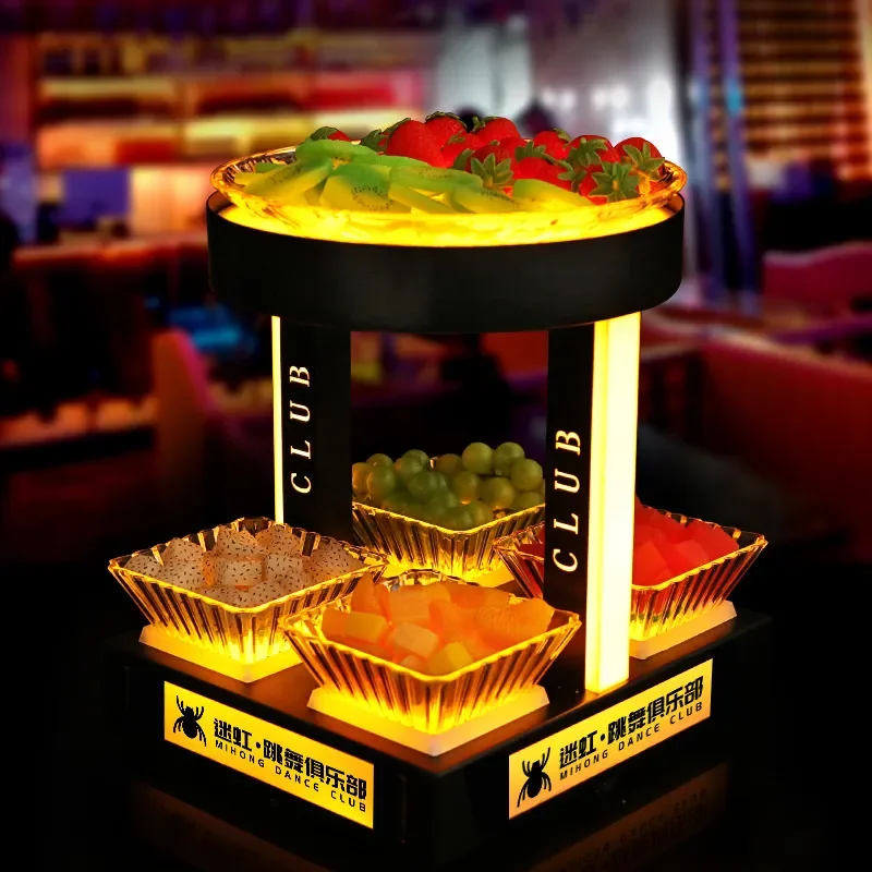 LED Light Up Fruit Plate Multi Grid Snack Tray for KTV Bar Creative Luminous Dried Fruit Display Rack Party Serving Platter