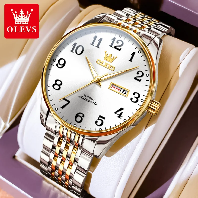 

OLEVS 6666 Men Luxury Automatic Mechanical Watch Original Waterproof Watch HD Simple Digital Calendar Stainless Steel Men Watch