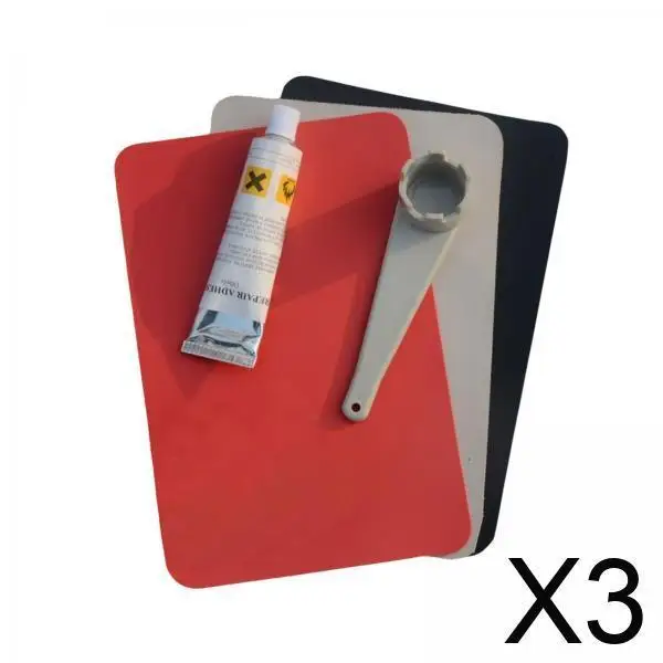3 parches de reparación de Kayak, llave de válvula de aire para Kayak con pegamento para canoa de barco de goma, gris, rojo y negro