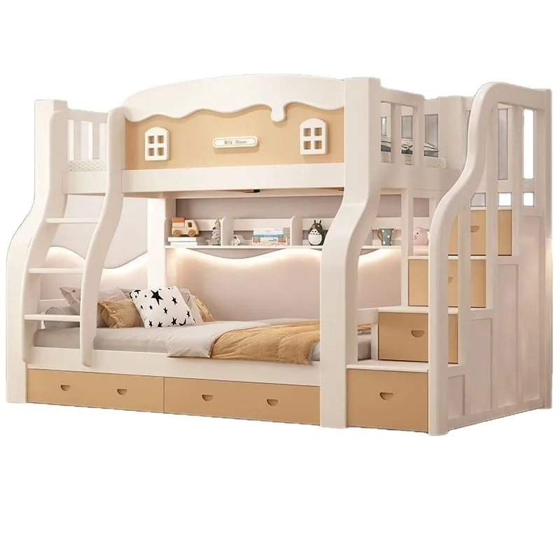 Solid wood child and mother upper bunk bed lower bunk thickened and heightened, multi-functional upper and lower bed combination