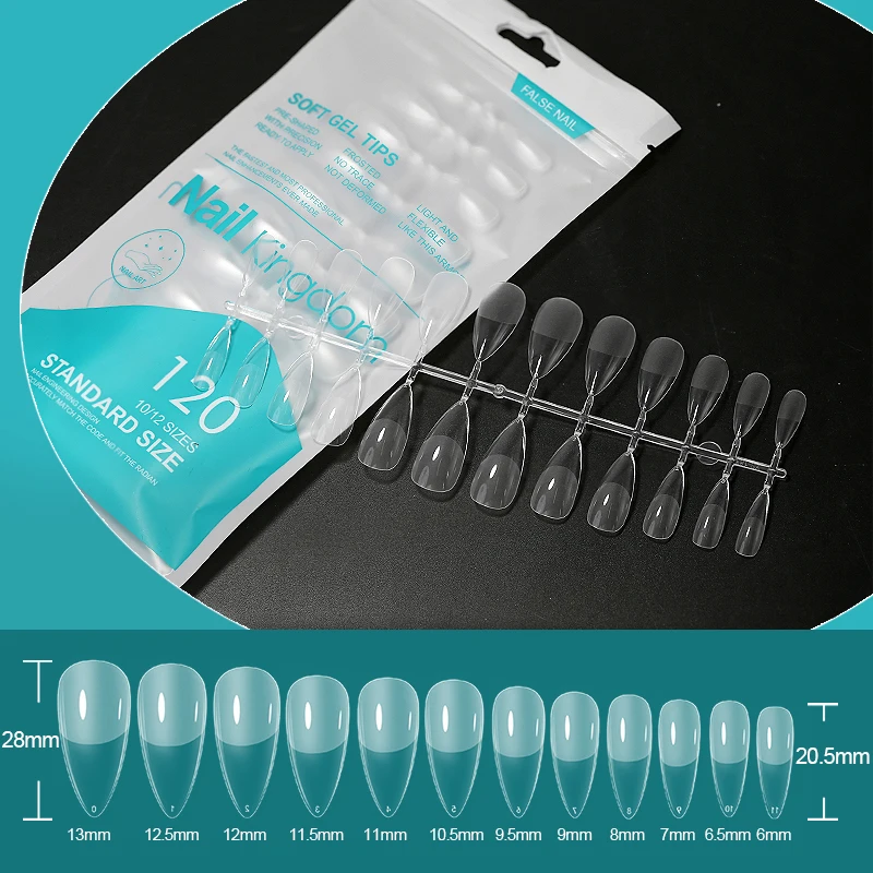 120/240pcs Bag Ballet False Nail Fully Transparent Acrylic Nails Set Press on Nails Tips Mixed Size Ongles Almond Nail Fantaisie