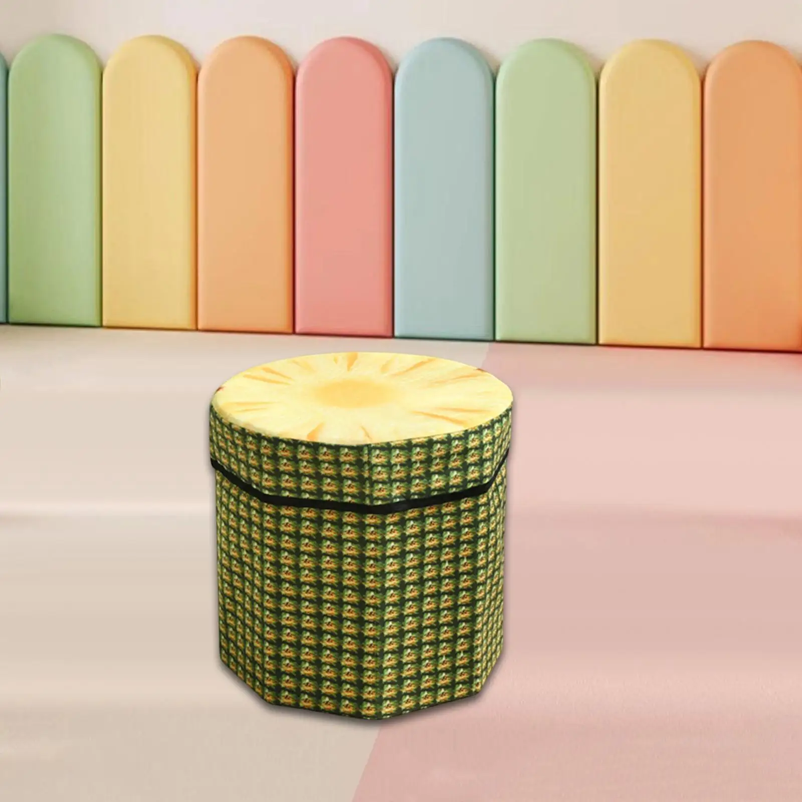 Folding Storage Ottoman Fruit Pattern Funny Stylish Toy Storage Box Foot Rest Stool for Entryway Dorm Home Room