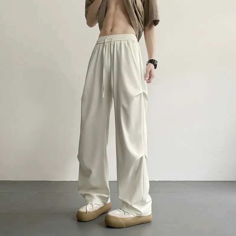 Men's Lightweight Quick Dry Wide Leg Pants Summer Elastic Waist Drawstring Loose Fit Casual Sportswear Breathable Long Pants