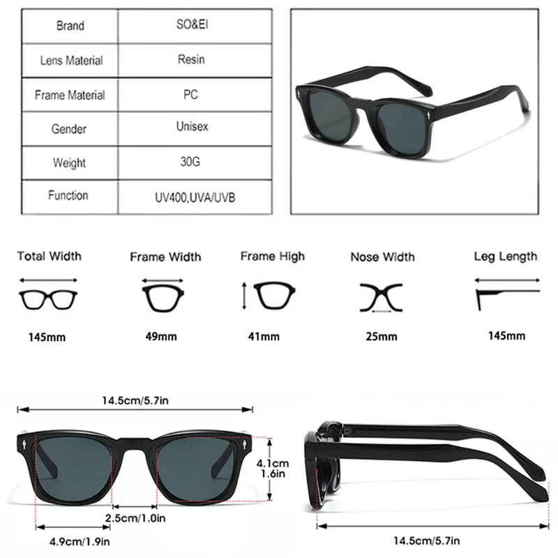 SO&EI ريترو المسامير مربع النظارات الشمسية النساء أزياء التدرج ظلال UV400 الرجال الأزرق الأخضر نظارات شمسية #5