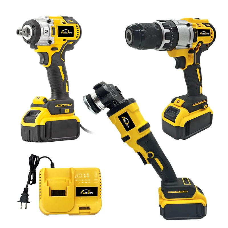 

20V Brushless Battery-Powered Lithium Electric Angle Grinder Impact Wrench And Drill Combination Tool Set Kits