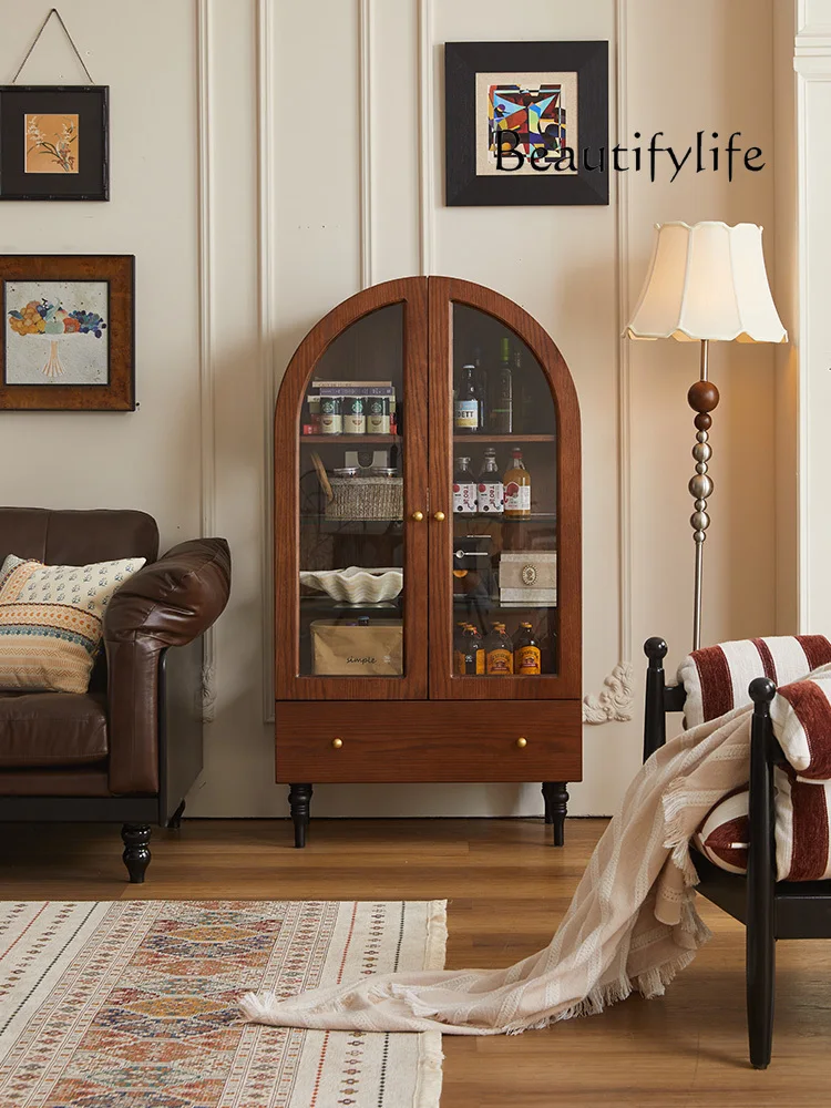 

French arched wine cabinet, living room locker, American retro storage, antique display, vertical locker
