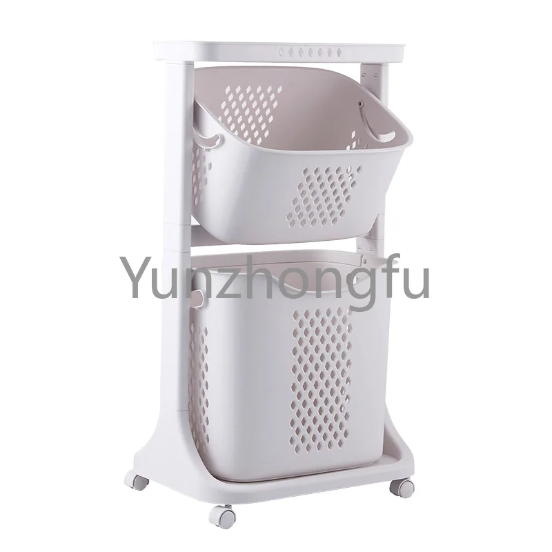 

Plastic storage dirty clothes basket with wheel Household room organizer 3 layer laundry basket organizer rolling