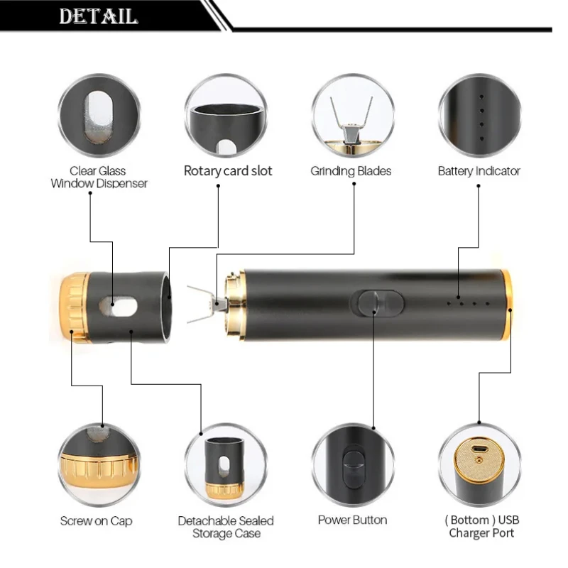 Portable Electric Cigarette Grinder, USB Charging, Aluminum Alloy, Tobacco Crusher, Cigarette Accessories