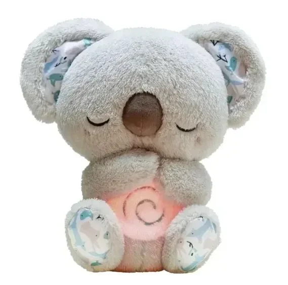 Bebê respirando urso boneca de pelúcia, lontra calmante, companheiro de música dormindo, som e luz, brinquedo presente para crianças