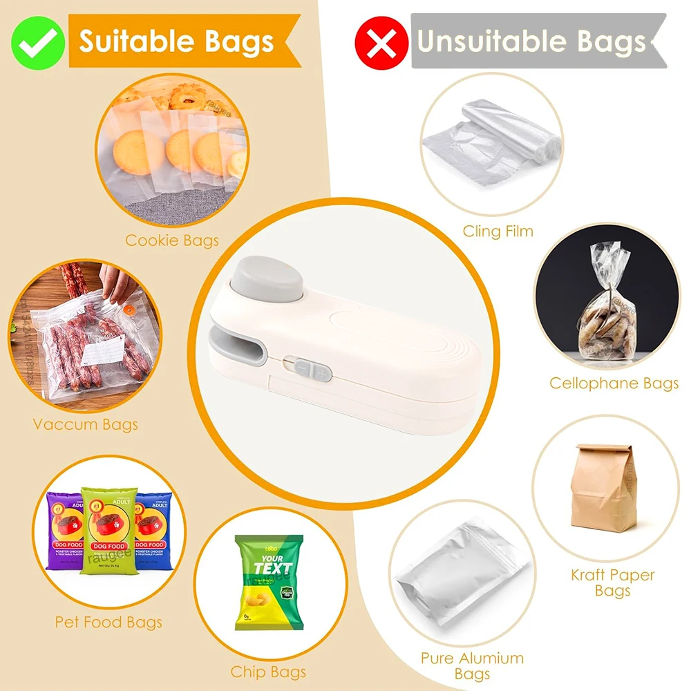 Mini Plastic Bags Sealer Portable Handheld Sealing Machine Rechargeable Heating Sealer for Snacks Food Storage Freshness