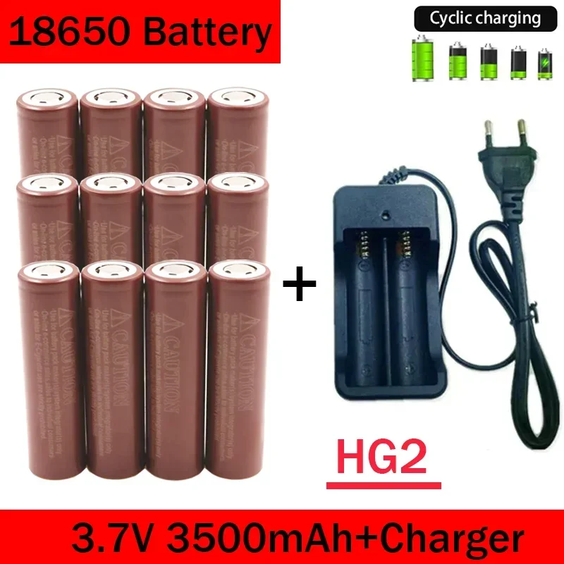 

100% New Original HG2 18650Battery 3500mAh+Charger HG2 3.7V Discharge 20A Screwdriver Dedicated for Power Rechargeable Battery