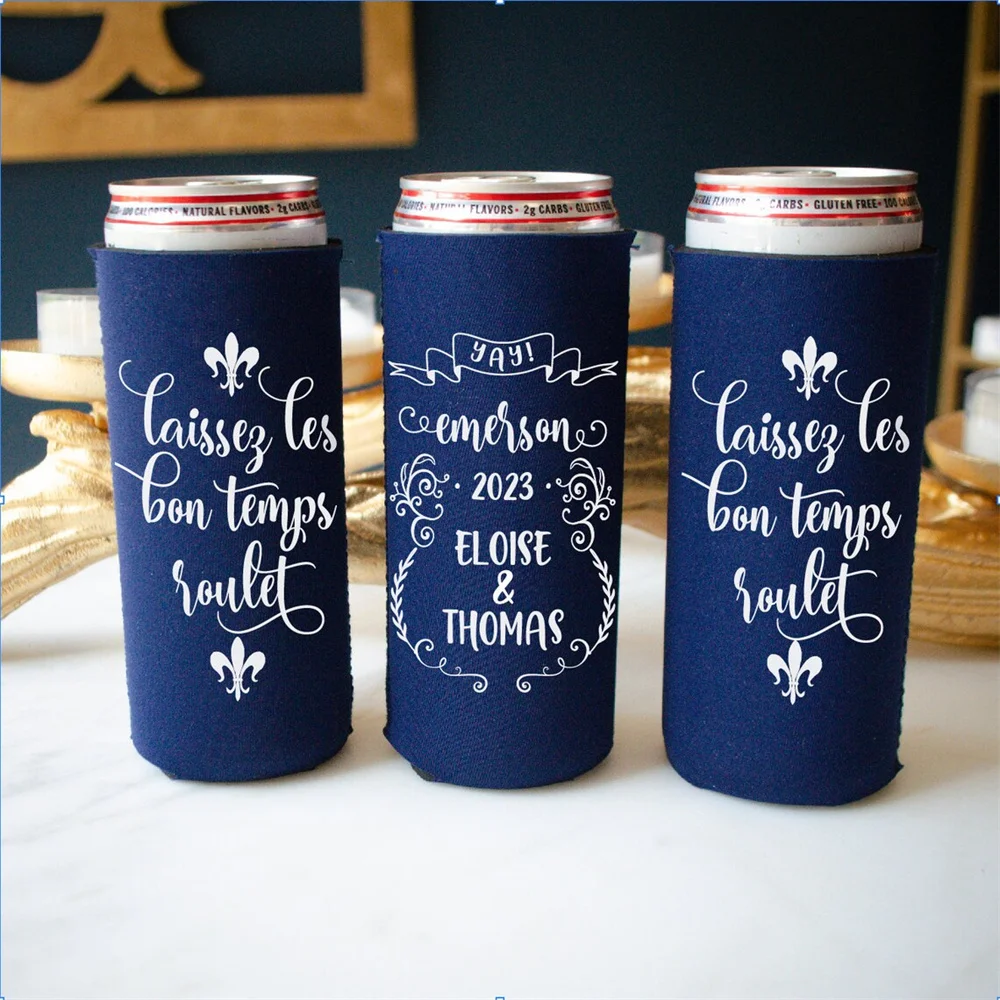 Custom Skinny Can Coolers, Slim Can Coolies, Narrow Can Coolers, Personalized Wedding Favor Beer Huggers, Cheers and Beer to Man