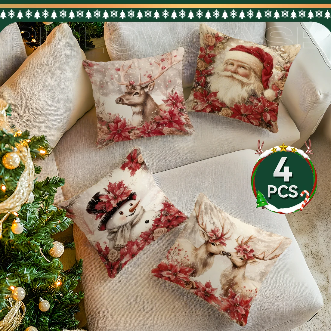 

Retro Christmas decoration Decorative Cushions Pillowcase Polyester Cushion Cover Throw Pillow Sofa Decoration Pillowcover