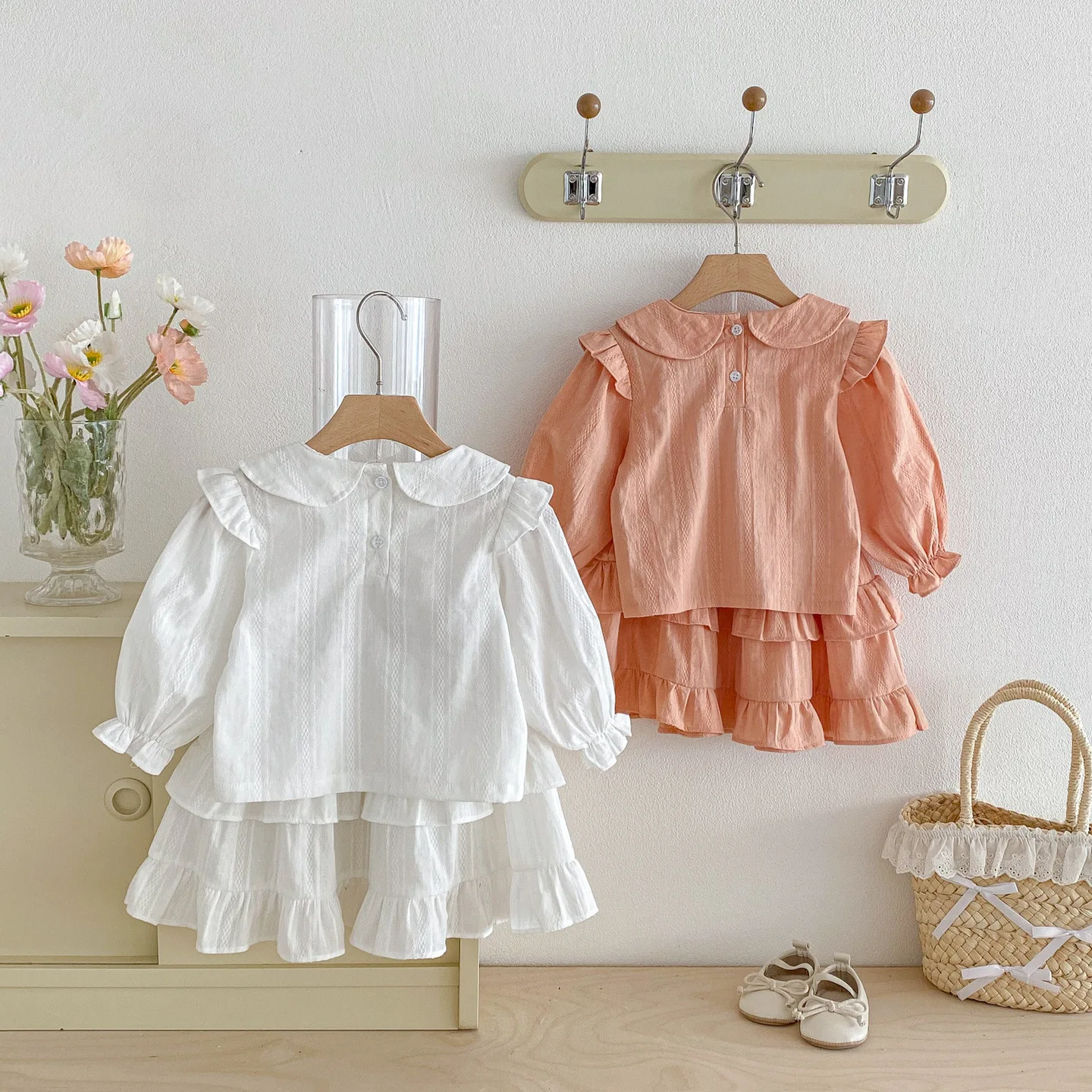 Baby Autumn Korean Edition Set Lotus Leaf Collar Top Pong Skirt Two Piece Set Newborn Casual Outing Clothes