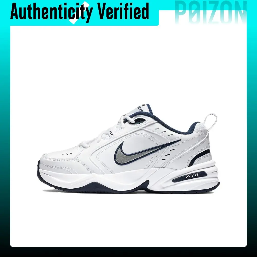 Nike Air Monarch 4 White Navy Slip Resistant Low top Chunky Sneakers Men's Blue White 415445-102