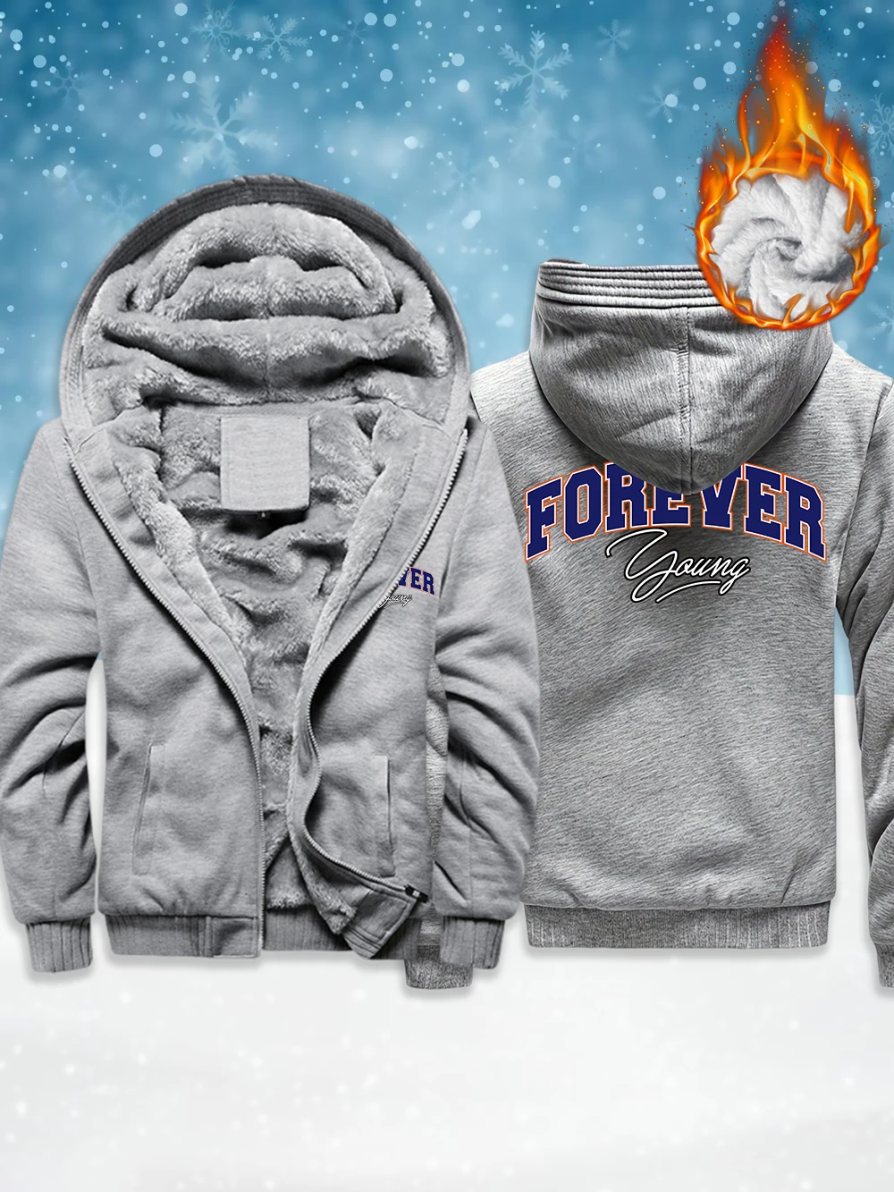 

Forever Young Letter Printing Mens Zipper Coats Winter Fleece Warm Thicken Jackets Windproof Thermal Outerwear Casual Men'S Tops
