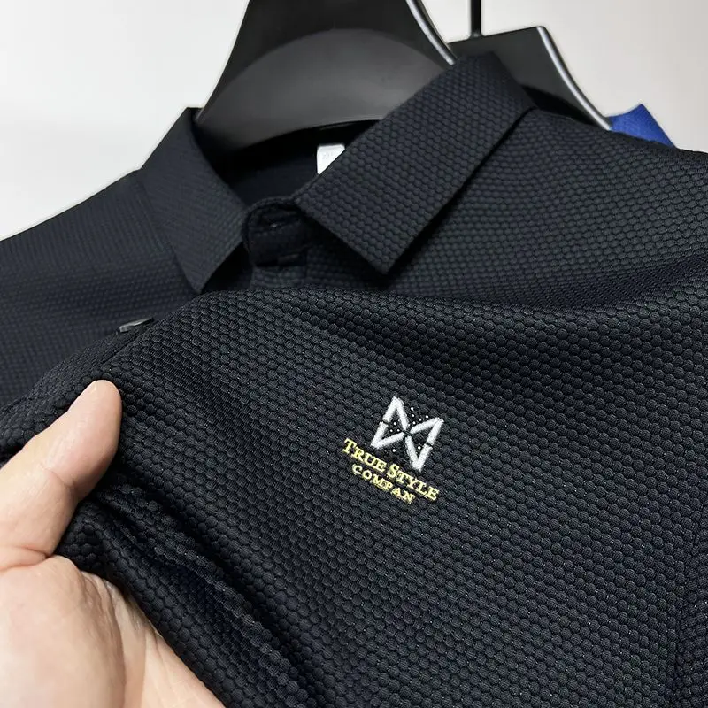 High end ice silk short sleeve men's lapel T-shirt summer fashion brand letter print polo shirt casual breathable No trace top