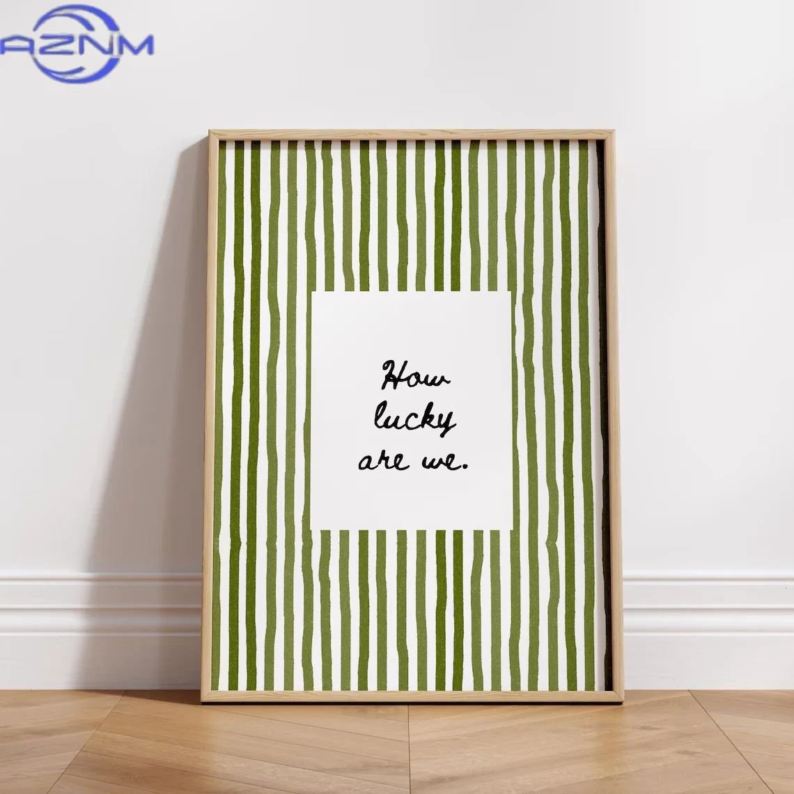 AZNM, arte moderno para pared con citas de How Lucky Are We, estampado de arte de pared a rayas de color verde oliva, pintura en lienzo, póster, imagen para decoración del hogar y el dormitorio