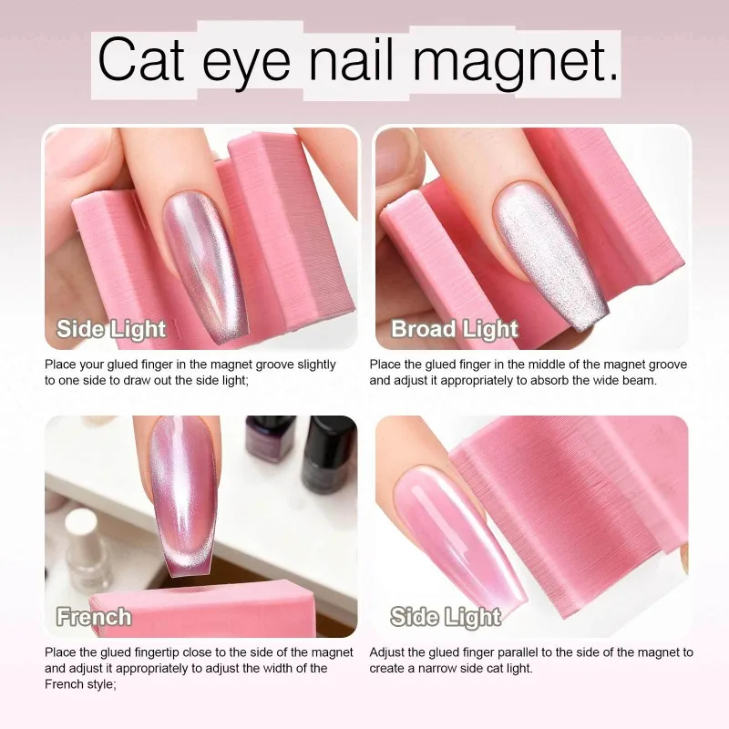 Aimant œil de chat automatique 5D, outil spécial de bricolage pour les ongles, effet Gel pour les yeux de chat, lumière latérale large, Design français, vernis à ongles UV magnétique