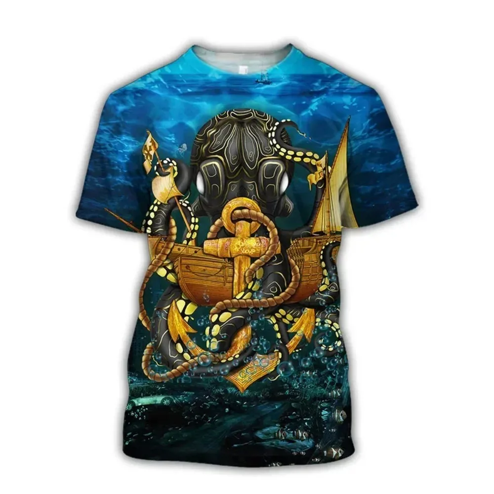 3D Printed Ocean Octopus  Quick-drying  Breathable Exercise Men's T-Shirt - Outdoor Harajuku Street Casual Family Short-Sleeved