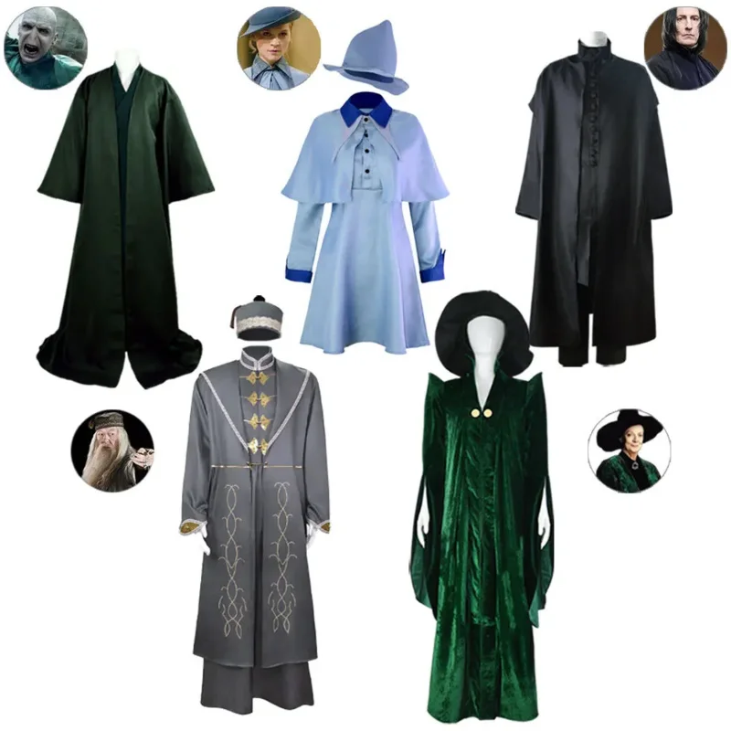 Traje de Cosplay de la Escuela de Hogwartes, traje de Dumbledore, varita mágica, bata, Severus Snape, profesor, capa negra, uniforme