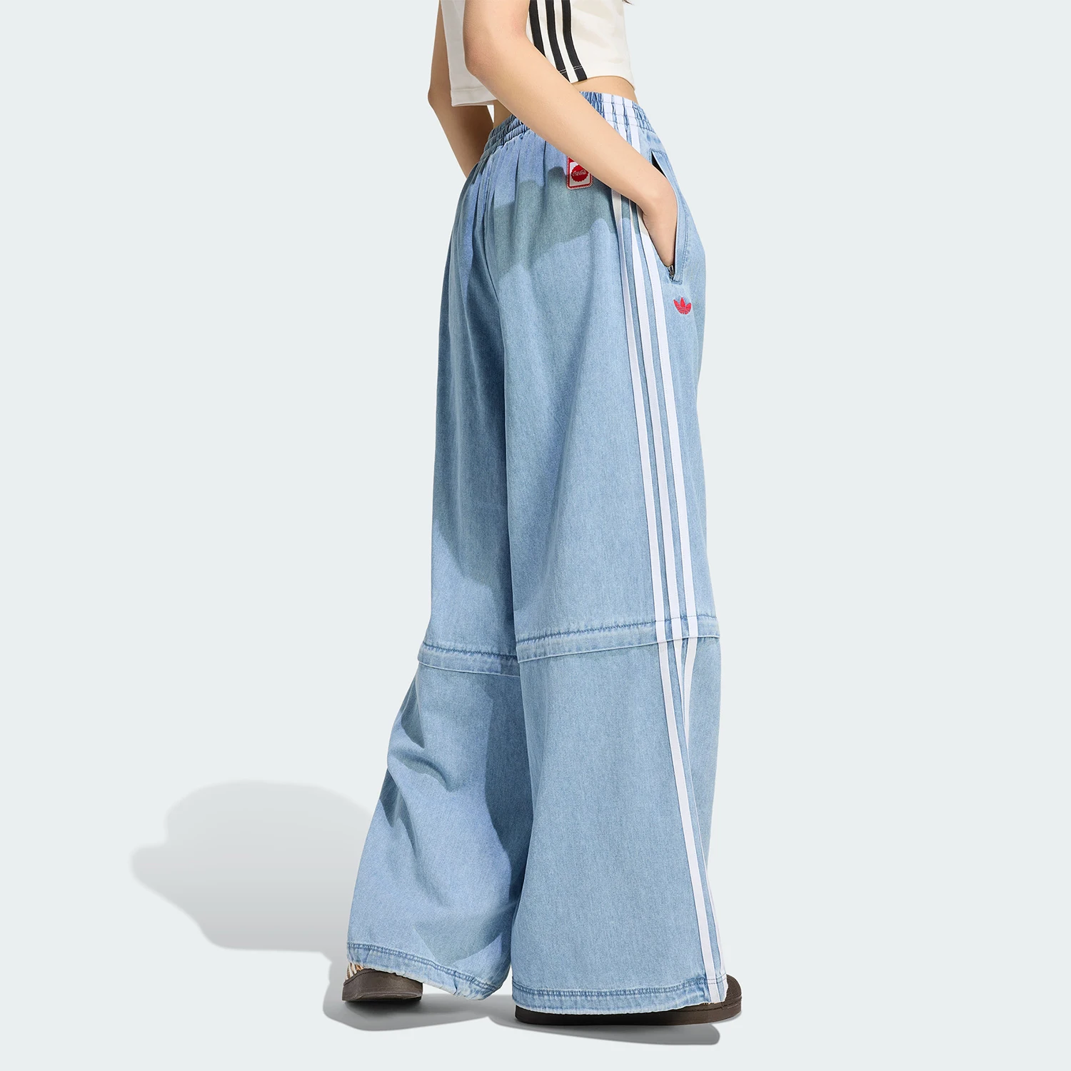 Adidas genuine spring and autumn women's embroidered elastic wide leg sports pants KY7557