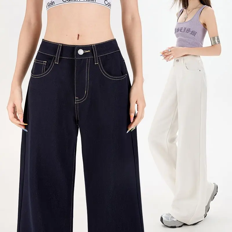 

Летние женские широкие джинсы в стиле ретро в стиле пэчворк, однотонные мешковатые прямые джинсы с регулируемой талией, высокое качество