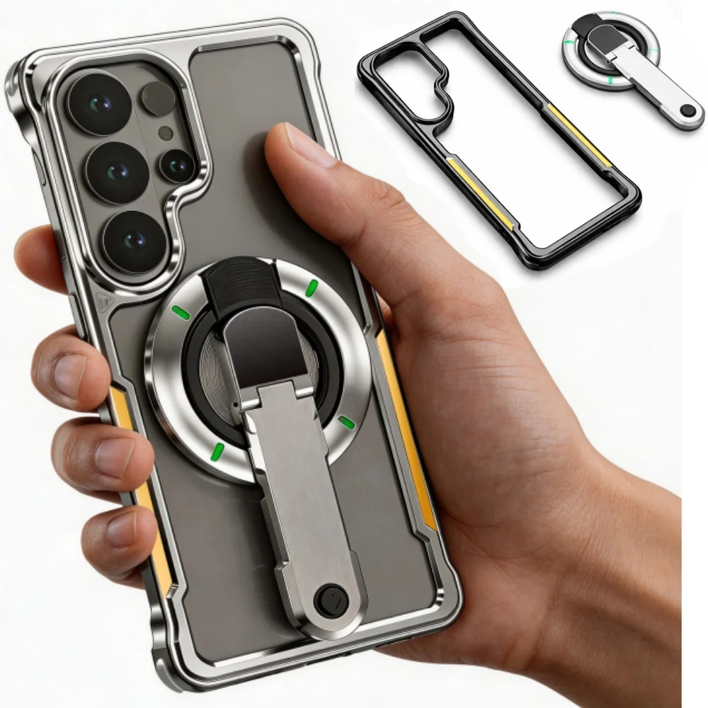 

Alloy Case for Samsung Galaxy S26 Ultra, Slim Frameless Metal Heat Dissipation Phone Cover with Detachable Magnetic Stand Holder