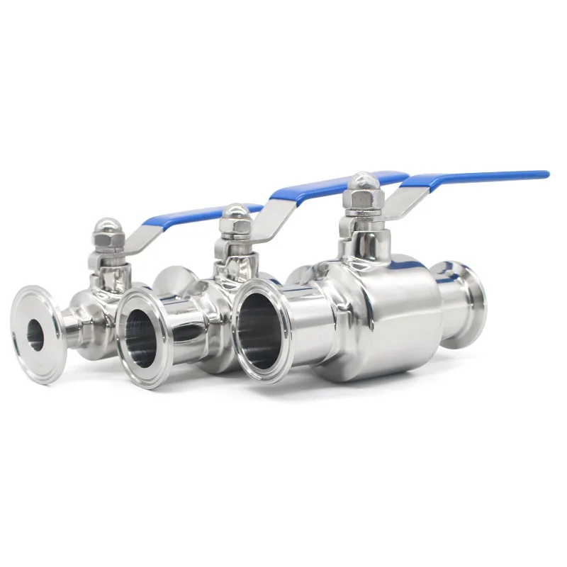 304/316L Stainless Steel Sanitary Through Fast Ball Valve OD19-51mm Three Clip Collar 25.4/50.5/64mm Homemade Diary Product