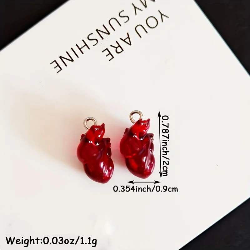 6 Stück Gothic Vintage Blutrote Herz-Harzanhänger DIY Schmuckherstellung Zubehör für Charms Handarbeitsbedarf – Detail 3