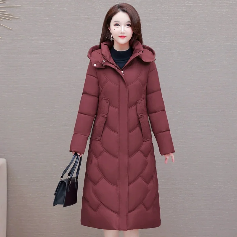 Nuovo Parka invernale Giacca da donna in cotone con cappuccio Giacca lunga imbottita in cotone spesso Cappotto Cappotto da neve di base femminile Abiti per la madre