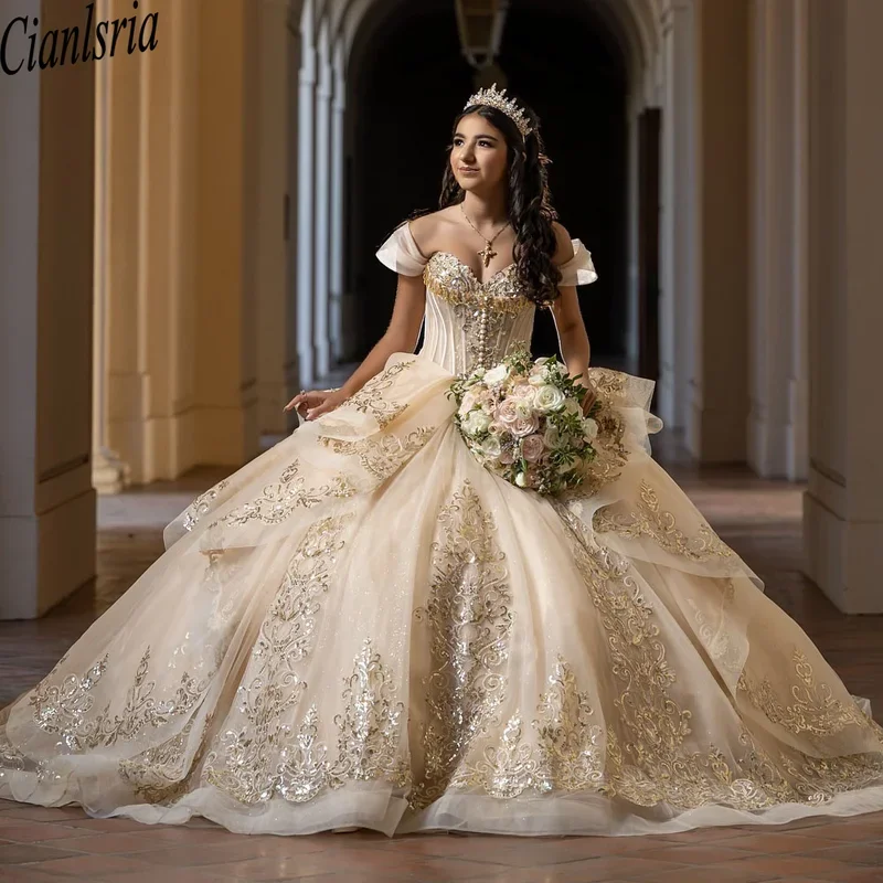 فستان Quinceanera الفاخر 2025 ثوب حفلة الأميرة الحلو 15 16 سنة فساتين زهرة ثلاثية الأبعاد 15 Anos