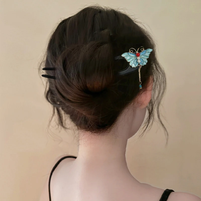 Vintage Butterfly Tassel Hairpin para mulheres e meninas, cocar, clipe de cabelo, hanfu chinês, presentes de jóias, varas, acessórios, novos