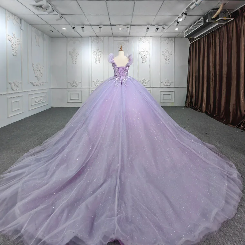 Quinceanera Dresses Ball Gown Flower Vestidos De 15 Años Purple Beading 0-neck pearls DY9941 Evening Party Dress 2022 Bar Mitzv