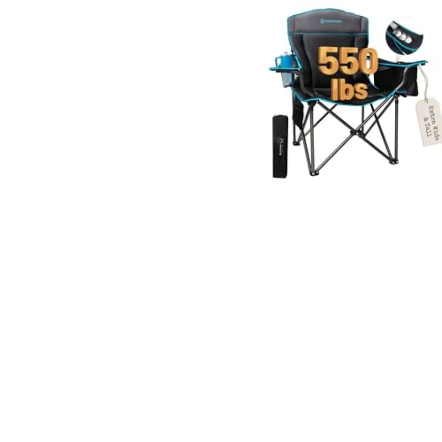 

Oversized Camping Chair for Adults: Heavy Duty 550lbs Capacity Foldable Portable Lawn Chair in Black/Grey with Padded Seat Back