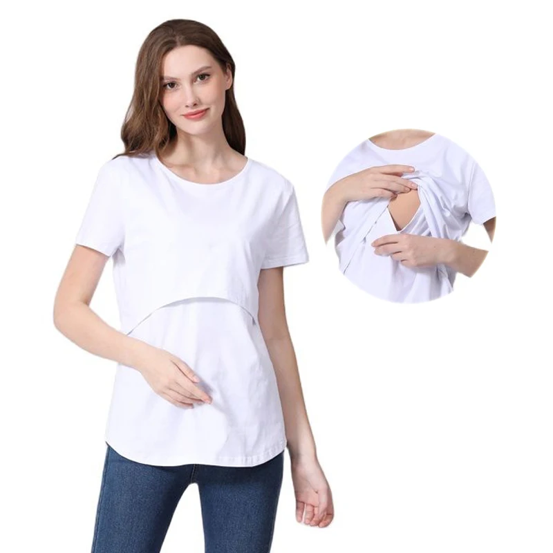 

Big Size Maternity Casual Wear Short Sleeve Solid Color Breastfeeding Nursing Top Pregnancy T-Shirt Pregnancy Womens Clothes