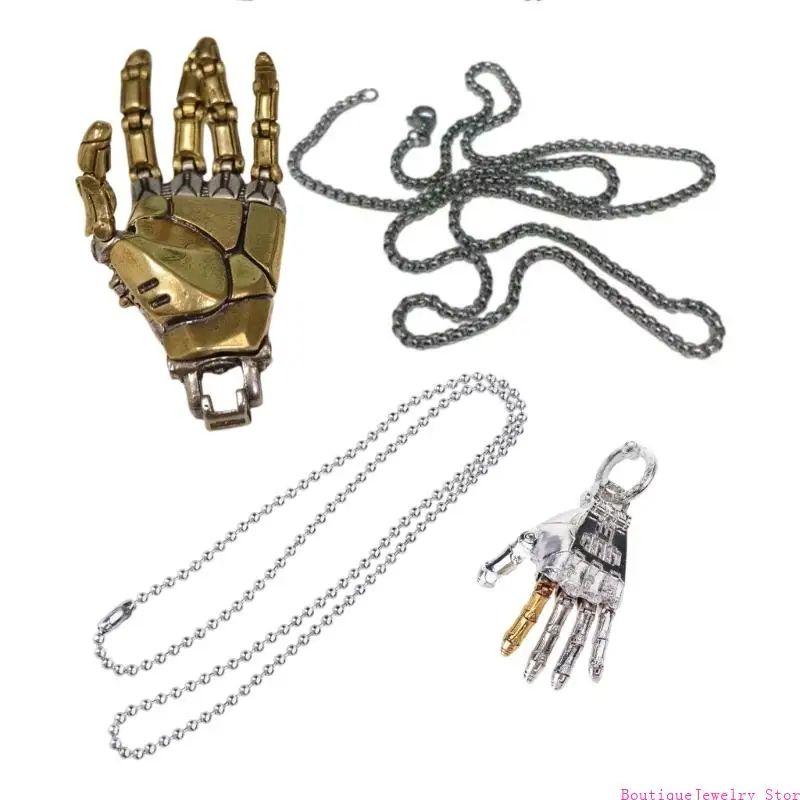 E1PE Mechanical Bionic Hand Pendant Copper Necklace Unique Lightweight Jewelry Gift