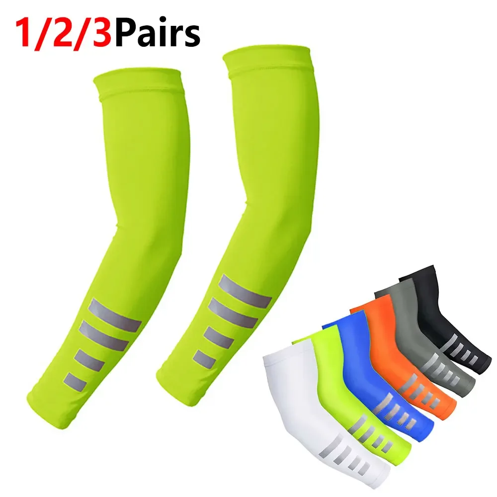1/2/3Pairs Sweat Wicking Cooling Arm Sleeves, Night Visible Reflective Mark, UV Protection Stretch Arm Cover for Men Multi-scene
