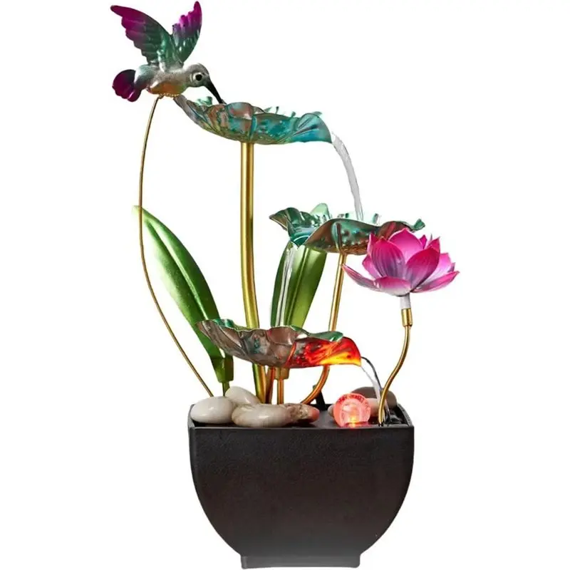 

ABWM-Tabletop 3-Tiered Leaf Water Fountain:Small Indoor Waterfall Fountains Featuring Embedded Rocks-Lotus Style Design