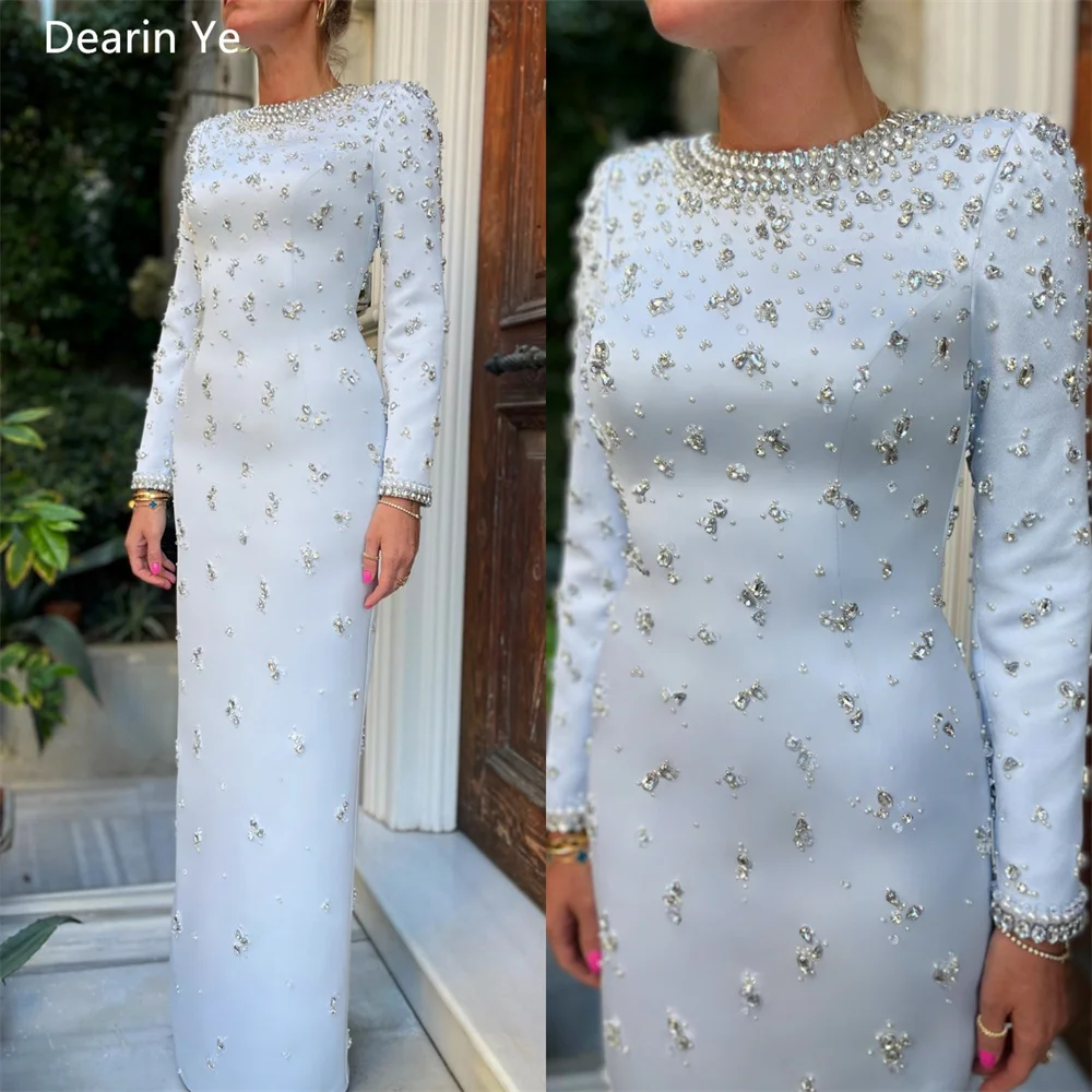 Customized Formal Gown Dearin Scoop Neckline Column Floor Length Skirts Vertically Beading Pearl Bespoke Occasion Dresses Prom E