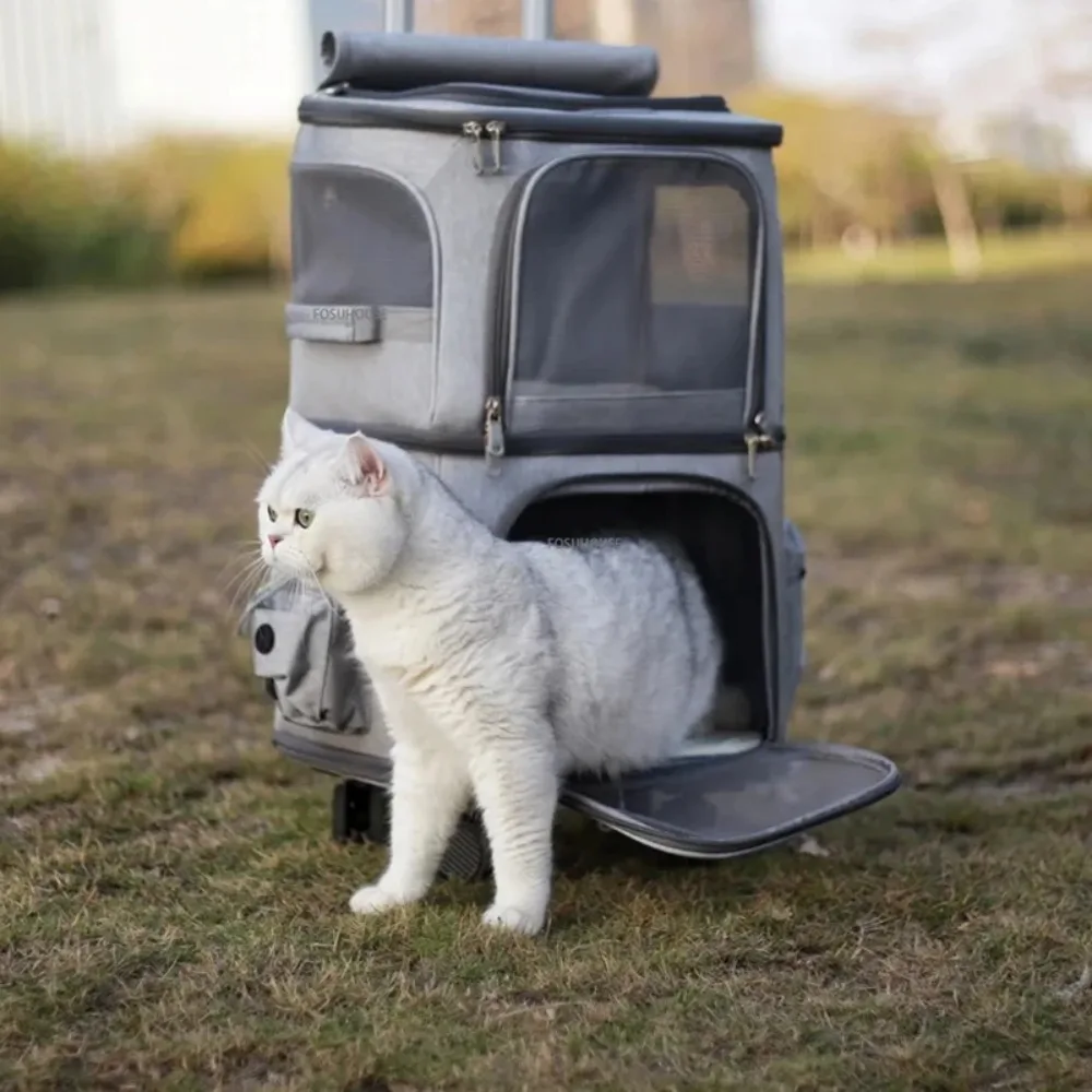 

Double Pet Trolley Bag Outdoor Travel Convenient Pet Bag Large Capacity Sturdy and Durable Can Hold Two Cat Bags Pet Backpacks