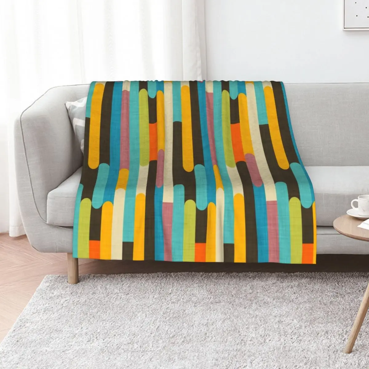 Retro Color Block Popsicle Sticks Blue Throw Blanket Vintage Luxury Tourist Cute Blankets