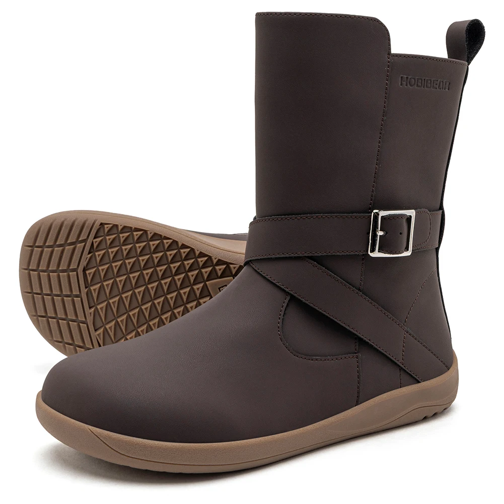 HOBIBEAR Weit geschnittene Barfußstiefel für Damen, Kunstleder, mittelhohe Knöchelstiefel, Zero Drop, seitlicher Reißverschluss, leichte Wanderschuhe – Detail 8