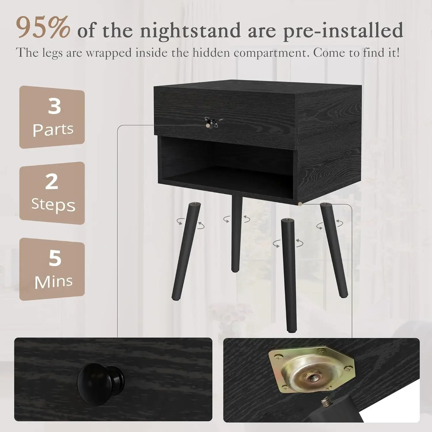 [Discounted Price, Hot Sale!]Hidden Compartment Night Stand Set 2, Mid Century Modern Concealment Furniture, End Table with Stor