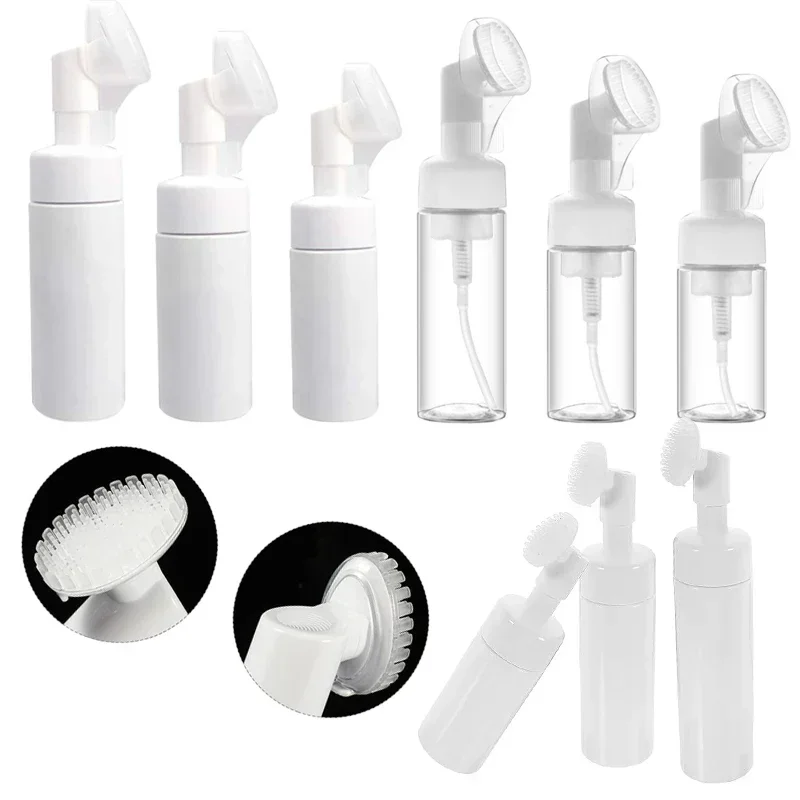 

10 Items 100ml-250ml Plastic Foaming Bottle Foam Pump Bottle w/ Silicone Massage Brush Head Portable Travel Cleanser Containers