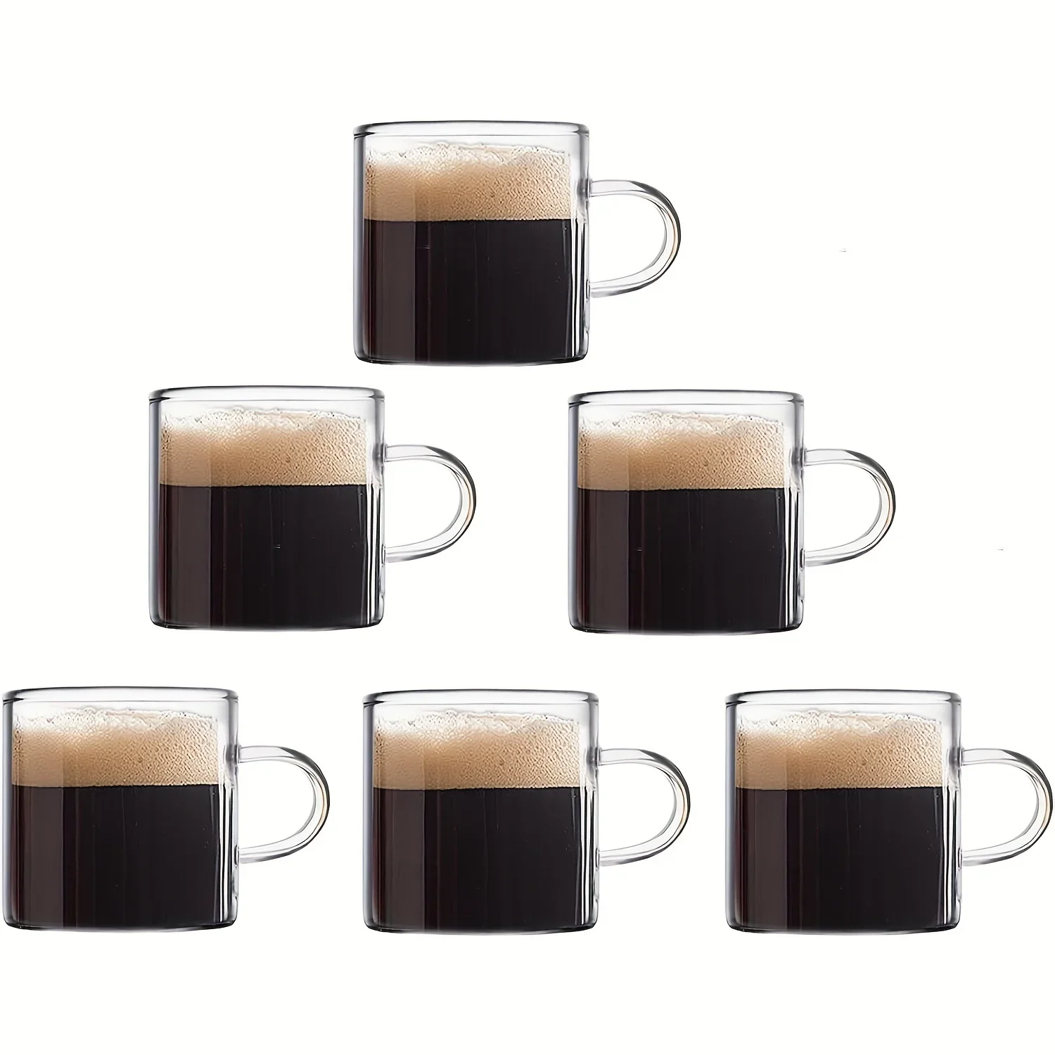 6pcs 120ml Glass Espresso Cups Set Handle-Easy Hot Cold Latte Ideal Gift for Coffee Lovers Heat-resistant Glass Microwave Safe