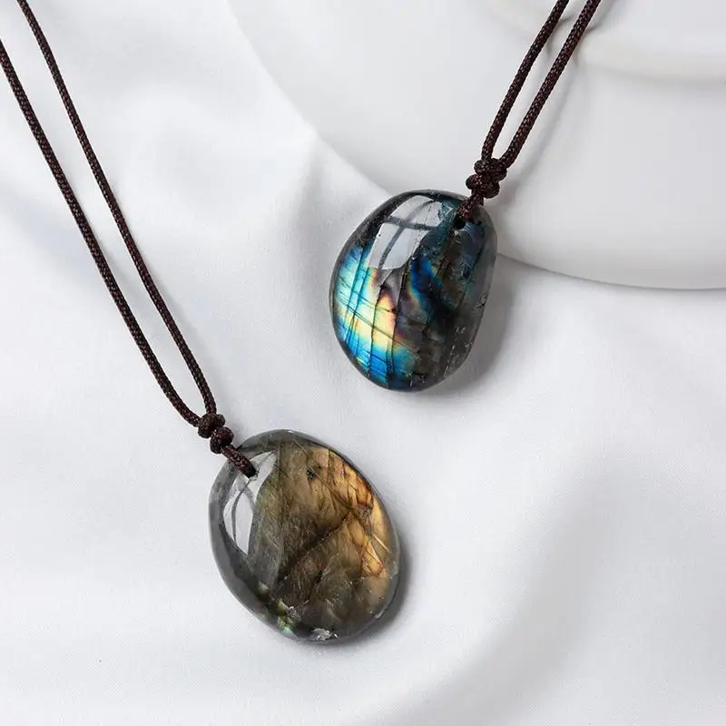 1PC Natural Labradorite Stone Pendant Healing Energy Stone Increase Charm Unisex Jewelry DIY Gifts