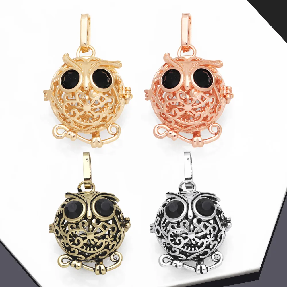 OCESRIO Retro Cute Owl Harmony Ball Pendant for Necklace Copper Gold Plated Wishing Ball Jewelry Making Supplies pdtb134