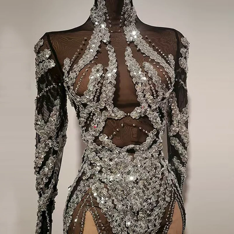 Mulheres cantor jazz dança traje lantejoulas festa noite outfit bar boate pólo dança roupas palco festival vestido xs10540